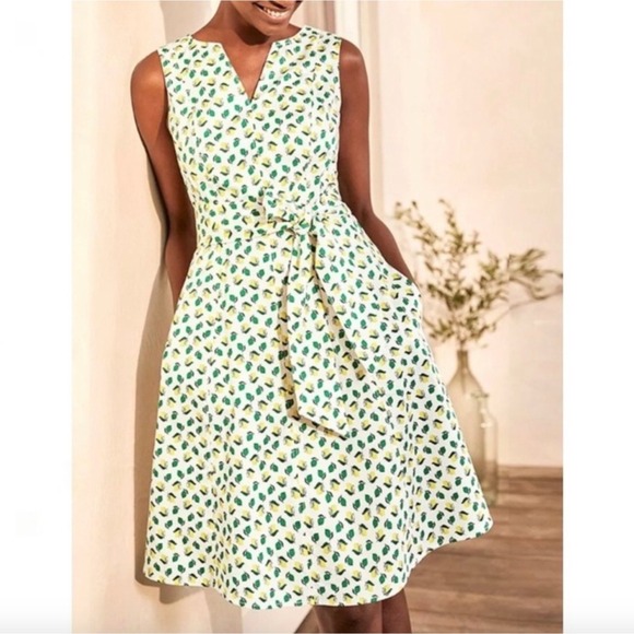 Boden Dresses & Skirts - Boden Mischa Lemon Lime Print Fit and Flare Dress White Yellow Size 4P